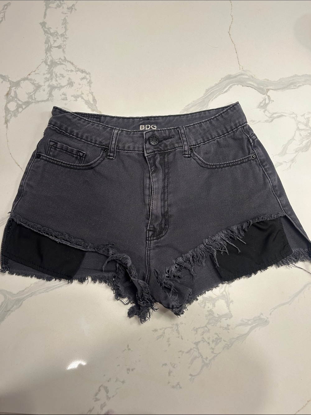 BDG Charcoal Black Distressed Denim High Rise LOU Shorts